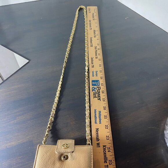 Gold Genuine Leather Mini Crossbody Bag – Chain Strap – Pebbled Leather - Picture 8 of 10